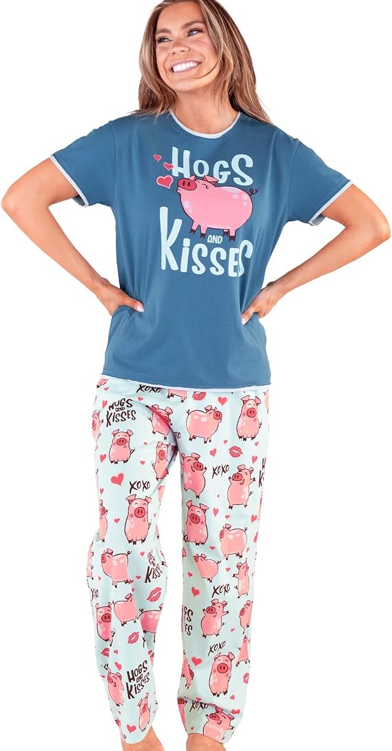 Lazy One Novelty Womens Pajama Sets, Cotton Pajamas for Women with Pockets | Two Piece Set For Women, Funny Cotton Sleepwear, Short Sleeve Top, Women's Pajama Pants with Pockets