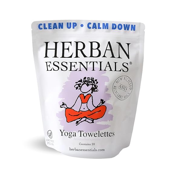 Herban Essentials Yoga Mat Wipes, Lavender Essential Oil Yoga Mat Cleaner Individually Wrapped Moist Towelettes for Post Workout Wipes for Hands, Gym Essentials & Home Gym Fitness Gears 20 Count