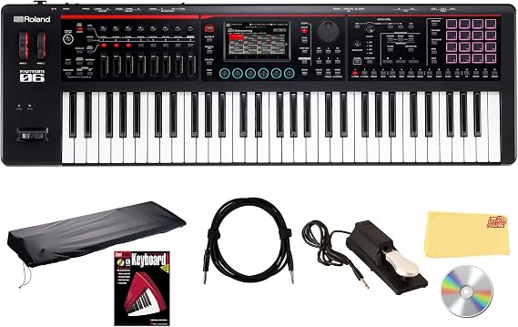 Roland Fantom-06 61-Key Synthesizer Keyboard Bundle with Sustain Pedal, Instructional DVD, Instrument Cable, Online Piano Lessons, Dust Cover and Austin Bazaar Polishing Cloth