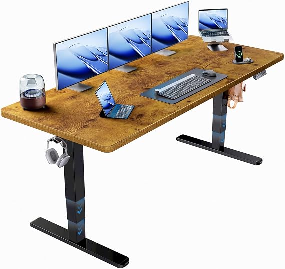 HUANUO 71x30 Inch 3-Stage Legs Electric Standing Desk,Large Height Adjustable Office Desk with Brushless Motor,Stand Up Desk with 4 Memory Presets & 2 Hooks,Computer Desk for Home Office,Vintage Brown