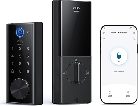 eufy Security Smart Lock S230, Keyless Fingerprint Lock for Front Door | One-Year Battery Life, Built-in Wi-Fi, Reliable App for Remote Access, BHMA Certified, IP65 Weatherproof, Easy Installation