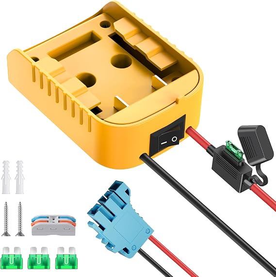 Power Wheels Adapter for Dewalt 20V Battery Adapter Power Wheels Battery Converter Kit with Fuse & Switch and Wire Harness Connector 12AWG Wire for DIY Rc Toys and Ride On Truck