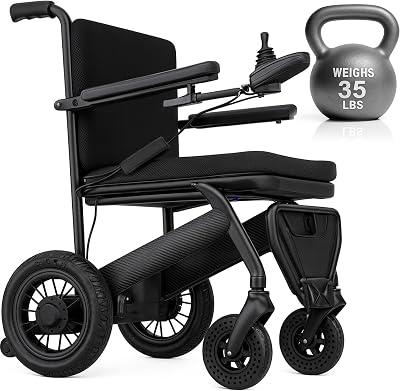Vive Lightweight Electric Wheelchair for Adults - Foldable Power Wheel Chair - Collapsible, Folding, Ultralight, Motorized, Light Weight Travel Senior Carbon Fiber Mobility Aid - Weighs 35 lbs
