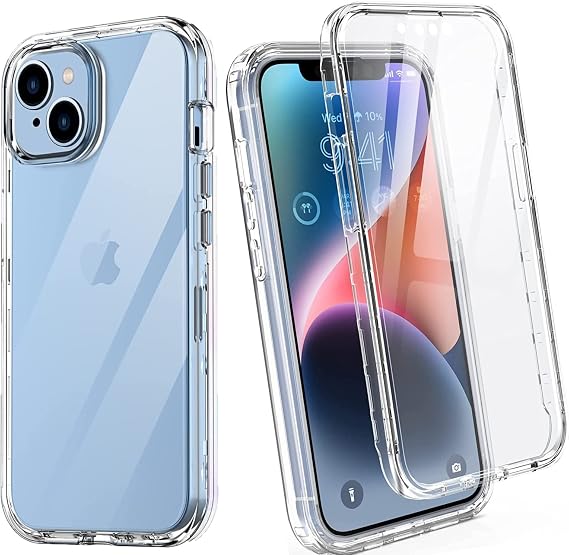 For iPhone 15 Case Crystal Clear Slim Fit Front & Back 360° Case Built-in Screen Protector Transparent Full Body Silicone Gel Mobile Phone Cover for iPhone 15 [ 6.1inch ]