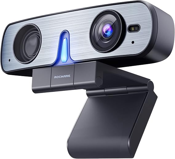 RC08 2K Webcam with Speaker, Webcam for PC, HD Web Cam with Noise Reduction MicHarman Speaker4X EptzPrivacy Cover0.2S Auto-FocusLow Illumination, Computer Camera for ZoomTeamsMeeting