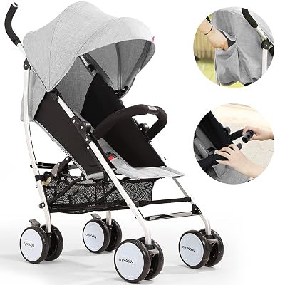 Umbrella Baby Stroller Lightweight Compact Stroller All Terrain Convenience Carriage Stroller Travel Tall Pram for Toddler Big Kids Single Stroller Bright Grey