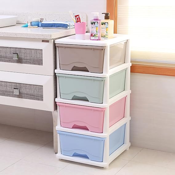 Home Drawer Storage Cabinet, Adjustable Stackable Organizer with PP Material, for Bedroom Kitchen Bathroom (4 Tier)