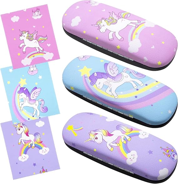 3 Pcs Kids Glass Cases Hard Shell, Protective Eyeglass Case with Cleaning Cloth, Portable Glasses Case for Kids Women Men Students