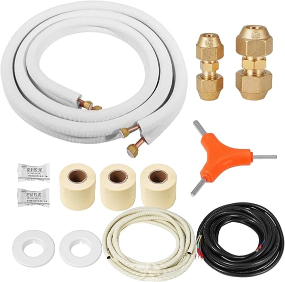 10 Ft Mini split Line set, 14& 38 0.D. Flared copper TubingPipes & 38 Thickened PE insulated Coil with Nuts &Installation Kit for Mini Split Air Conditioner & Heat System