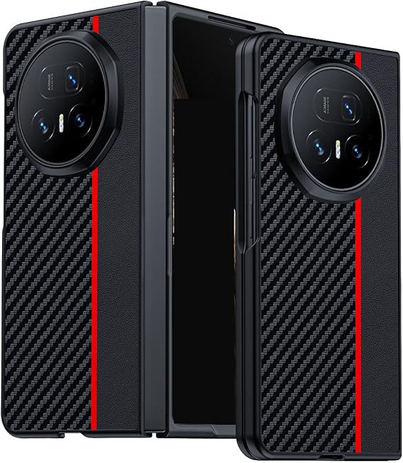 Leather Case for Honor Magic V5, Carbon Fiber Texture Premium Faux Leather Slim Phone Case Scratch Resistant Protective Cover for Honor Magic V5,Red