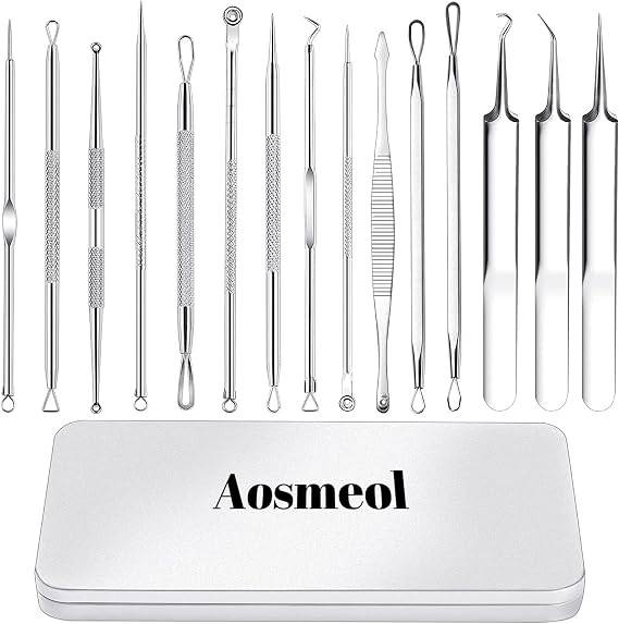 15 PCS Pimple Popper Tool Kit,Blackhead Remover Comedone Extractor Tools,Professional Pimple Comedone Extractor,Stainless Steel Skin Blemish Removal Acne Tools for Forehead Nose Face with Metal Case