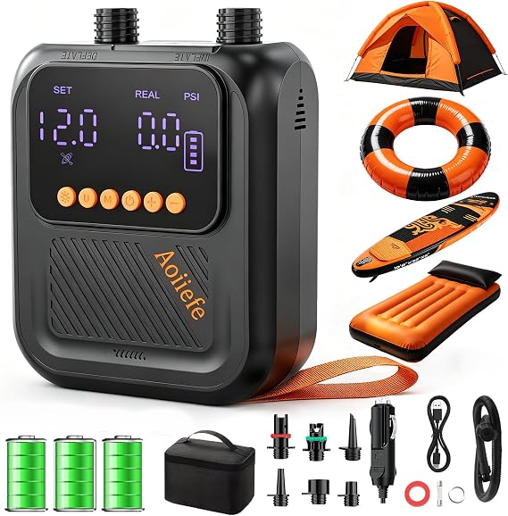 Portable Rechargeable Electric SUP Paddle Board Pump, Intelligent Dual Stage Inflation&Deflation, Up to 20PSI and Auto-Off for Stand UP Paddle Boards, Kayaks, Tents