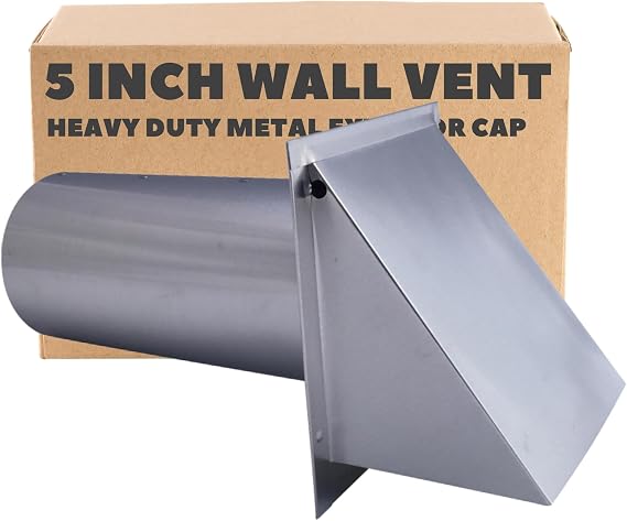 5 Inch Wall Vent Cap - Aluminum - Damper Only - Heavy Duty Hooded Metal Caps for Exterior Side Wall Exhaust - Spring Loaded Backdraft Damper by Vent Works