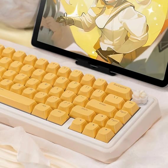 Pudding Keycaps,117 Keys PBT Keycaps Set Creamy Dye-Sublimation Key Caps, Jelly Custom Key Cap for DIY MX Swithes Mechanical Gaming Keyboard (Yellow)