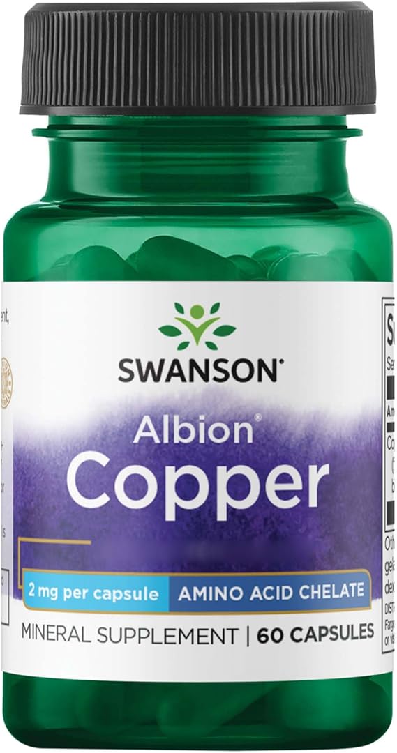 Swanson, Albion Copper, 2mg Copper Bisglycinate, 60 Capsules, High-Dose, SOYA-Free, Gluten-Free, GMO-Free