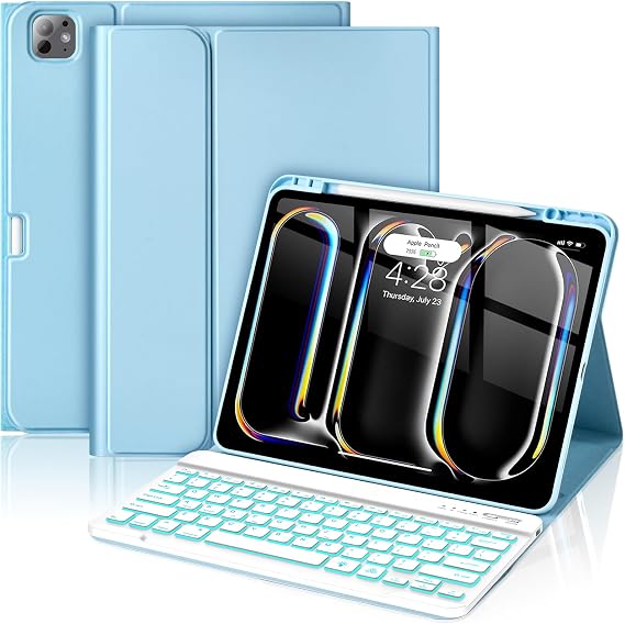for iPad Pro 13 Inch (M4) 2024 Case with Keyboard, Magnetic Detachable - 7 Color Backlit Keyboard Case for iPad Pro 13 (M4), Rechargeable Wireless Keyboard Cover with Pencil Holder (Blue)