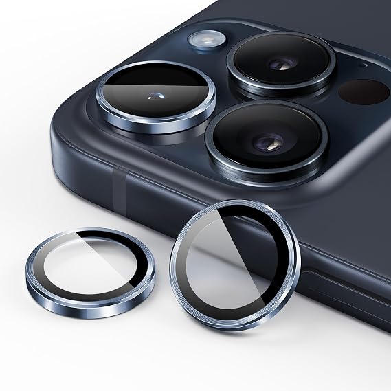 JETech Camera Lens Protector for iPhone 15 Pro/15 Pro Max, Blue, 1 Set