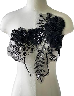 Black Sequin Applique Patches, Handmade DIY Sew on 3D Flower Appliques for Clothing,Dresses, Dance Costumes, Bags, Home Decor Black-A