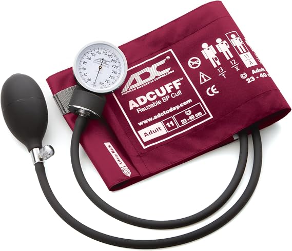 ADC Prosphyg 760 Professional Pocket Aneroid Sphygmomanometer | Features our two-piece Adcuff, Adult size in Magenta (fits limbs 23-40cm). Includes zippered storage case.