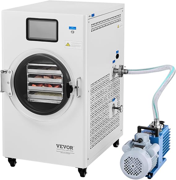 VEVOR Vacuum Freeze Dryer Machine, 8.8-13.2 LBS/Batch Food Freeze Drying Machine with 4-Layer Trays, Vacuum Pump, Adjustable Timer and Temperature Control, for Fruits Vegetables Meat, White