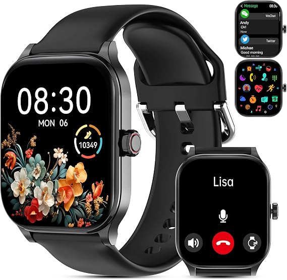 Smart Watch for Women Men(Answer/Make Call), Smartwatches with Heart Rate/SpO2/Sleep/Stress Monitor, IP68 Waterproof Activity Tracker for Android iPhone, 100+ Sports Fitness Watches (Black, 1.85)