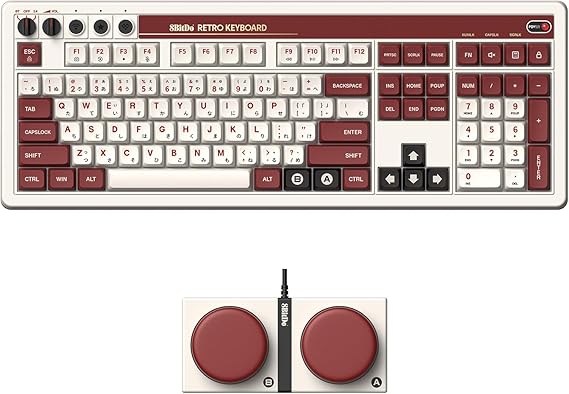 108 Tuşlu ve Entegre Numaralı 8BitDo Retro 108 Mekanik Klavye, Bluetooth/2.4G/USB-C Windows ve Android için Sıcak Değiştirilebilir Kablosuz Oyun Klavyesi - Fami Edition - QWERTY İngilizce Klavye