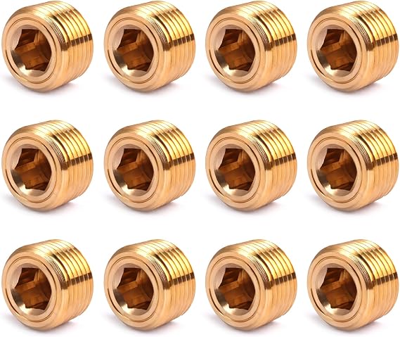 12PCS 3/8" NPT Male Pipe Plug Fitting Brass Hex Counter Sunk Plugs