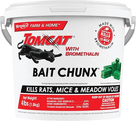 Tomcat Bromethalin Bait Chunx Rat and Mouse Control Blocks for Agricultural Use, 4 lbs.