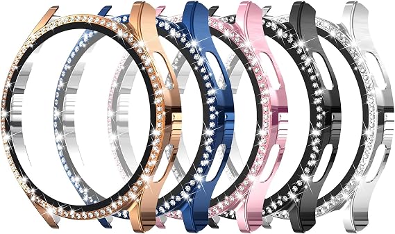 Simpeak 5-Pack Bling Screen Protector Case Compatible with Samsung Galaxy Watch 6 40mm 2023, HD Full Protection Bumper Case Cover Compatible with Galaxy Watch 6 40mm,Black,Silver,Gold,Blue,Rose Pink