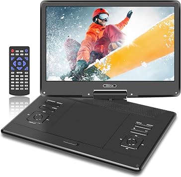 16.9" Portable DVD Player with 14.1 HD Swivel Screen, 6Hrs Play, DVD Player Portable with Dual Speaker, Last Memory, Support SYNC TV/USB/SD Card, Play All Discs Format Except Blu-ray, Black