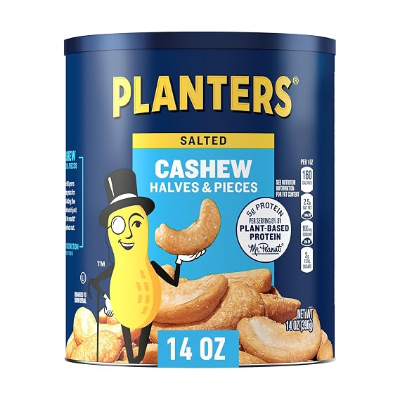 PLANTERS Salted Halves Cashews, Plant Based Protein, 14 Oz (1 Ct)
