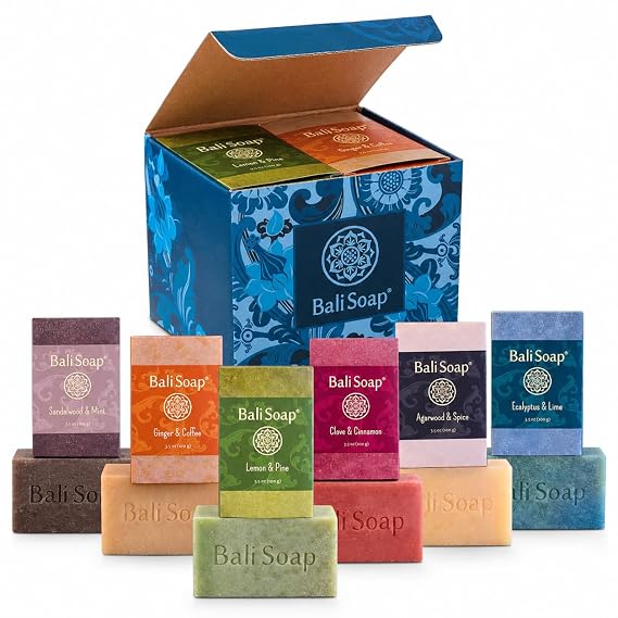 Bali Soap - Masculine Collection Natural Soap Bar Gift Set, 6 pc | Lemon-Pine, Ginger-Coffee, Sandalwood-Mint, Agarwood-Spice, Clove-Cinnamon, Eucalyptus-Lime 3.5 Oz each