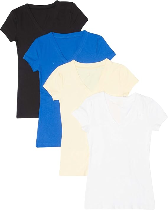 4 Pack Zenana Women's Basic V-Neck T-Shirts