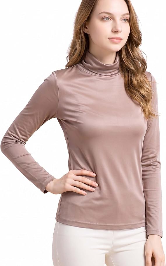 Silk Tops Turtleneck Long Sleeve 100% Mulberry Silk Blouse for Women Slim Fit Thermal Layer High Neck T Shirt