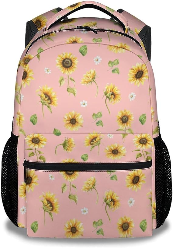 Sunflower Backpacks for Girls & Women, Large Capacity Backpack for School, Cute Pink Lightweight Bookbag for Kids