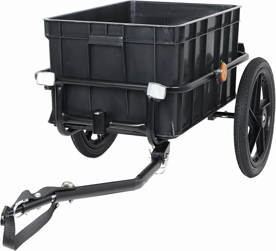 Foldable Bike Cargo Trailer with Universal Hitch, 110 lbs Capacity Bicycle Wagon Trailer with 16" Wheels & Reflectors, Heavy-Duty Storage Cart for Shopping, Camping & Moving