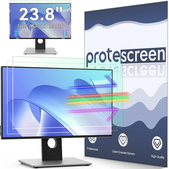 [2-Pack] 23.8 Inch Anti Blue Light Screen Protector Compatible with Lenovo Hp Dell Acer Asus Samsung etc Monitor 16:9 Aspect, Removable Anti Glare Filter Uv Blocker Shield Eye Protection Film Laptop