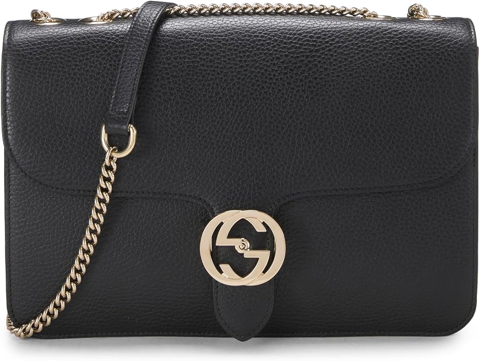 Pre-loved Black Leather Interlocking Crossbody Large, Black