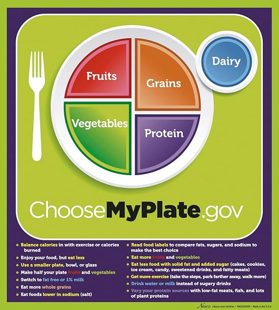 Nasco WA29392 MyPlate Laminated Poster with Key Phrases, Nutrition Education - 20" X 18"