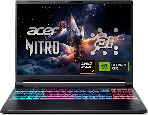 Acer Nitro V 16S AI Gaming Laptop | AMD Ryzen 7 260 Processor | NVIDIA GeForce RTX 5060 Laptop GPU (572 AI Tops) | 16" WUXGA IPS 180Hz Display | 32GB DDR5 | 1TB Gen 4 SSD | Wi-Fi 6 | ANV16S-41-R2AJ