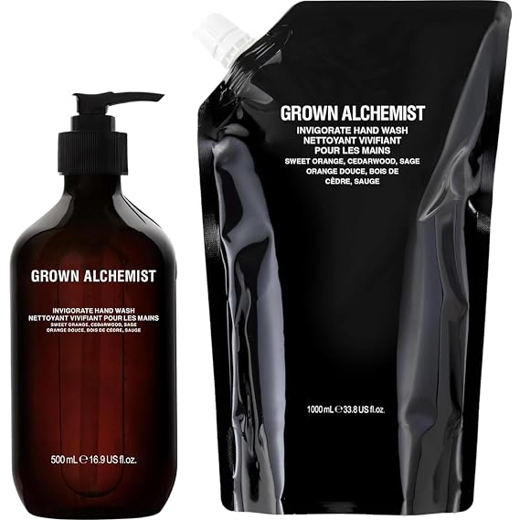 Grown Alchemist Invigorate Hand Wash Bundle: Sweet Orange, Cedarwood, Sage. Hand Soap to Soothe, (Pump 300mL + Refill 1L).