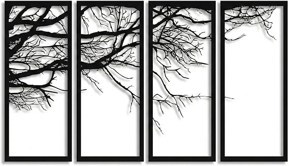 DEKADRON Metal Wall Art - Tree of Life 4 Pieces, Tree Sign, Wall Decor, Interior Decoration, Housewarming Gift, 4 Panels Wall Hangings (69" W x 35" H / 175x88 cm)