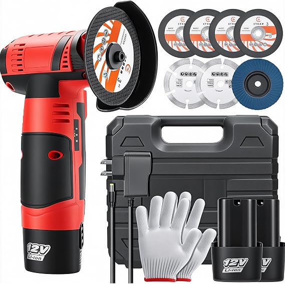 Housiwill Mini Angle Grinder Tool, 19500RPM Cordless Angle Grinder, Cordless Electric Power Angle Grinder Tool with 2pcs Batteries, 76mm Grinder Handheld Cutter for Metal Wood Grinding and Cutting