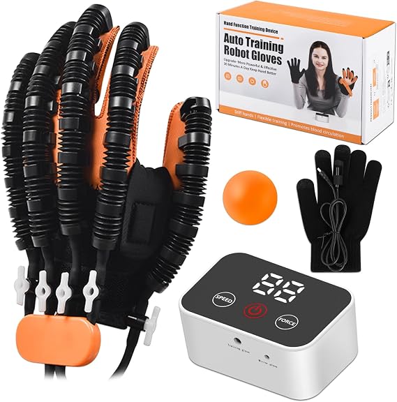 Rehabilitation Robotic Gloves, Portable Hand Therapy Gloves for Stroke, Hand Recovery Glove Equipment, Hand Exerciser for Arthritis, Finger Training, Cerebral Palsy(Orange Left Hand L)