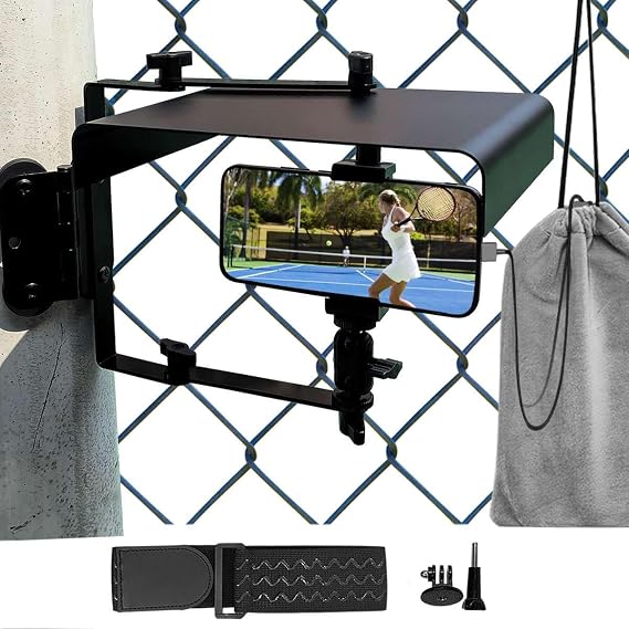 Magnetic Phone Fence Mount with Shade, Fence Phones Holder for iPhone, Phones, Mevo Start and Other Action Cameras, for Recording Baseball, Softball and Tennis Games (Black)