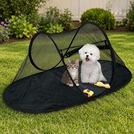 Portable Pop Up Dog Tent 118×64×50cm – Foldable Cat Camping Shelter with Durable PE Bottom, Breathable Mesh, Easy Setup for Indoor/Outdoor Use, Travel &amp; Garden