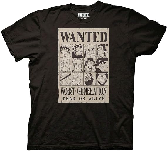 Ripple Junction One Piece Men's Short Sleeve T-Shirt Wanted Dead Or Alive Worst Generation Bounty Poster Officially Licensed