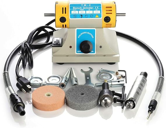Bench Polisher, Jewelry Gem Polishing Grinding Buffer Machine, Mini Bench Lathe Tool Kit 10000r/min 110V 350W