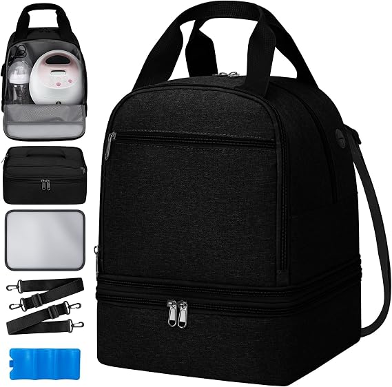 OCKLILY Pump Bag for Spectra S1 S2, Wearable Breast Pump Bags with Ice Pack, Pumping Bag with Waterproof Mat for Pump Accessories, Insulated Bottle Bags for Work Travel and Family, Black