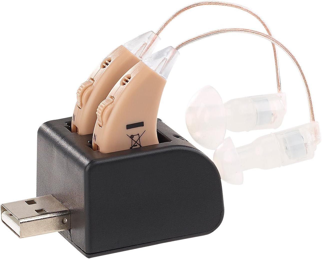 newgen medicals hearing amplifier: HV-340 sound amplifier pair with ex-listener; Battery & USB charging cradle hoor-stronger sound amplifier